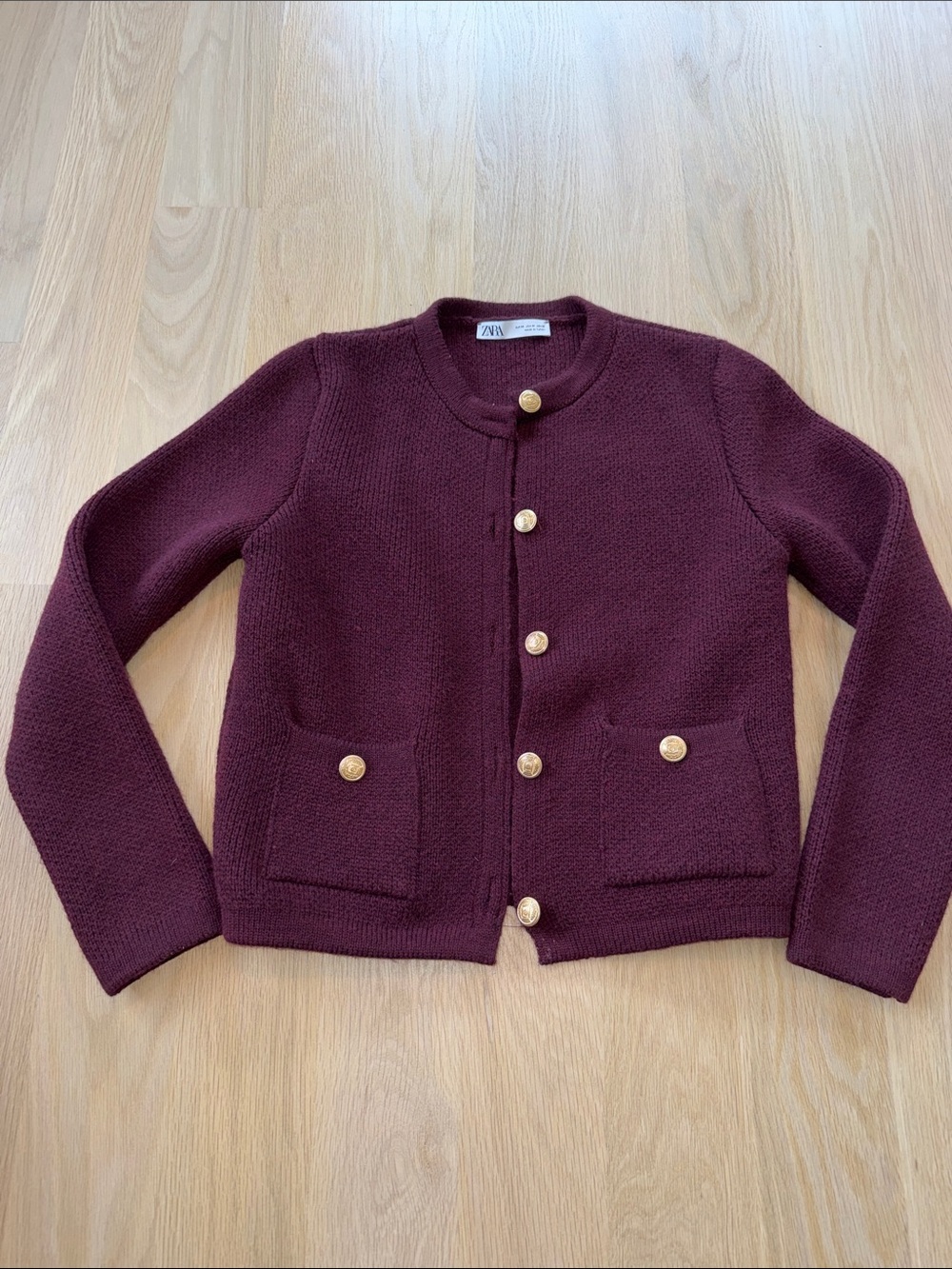 Zara Burgundy Knit Cardigan with Gold Buttons